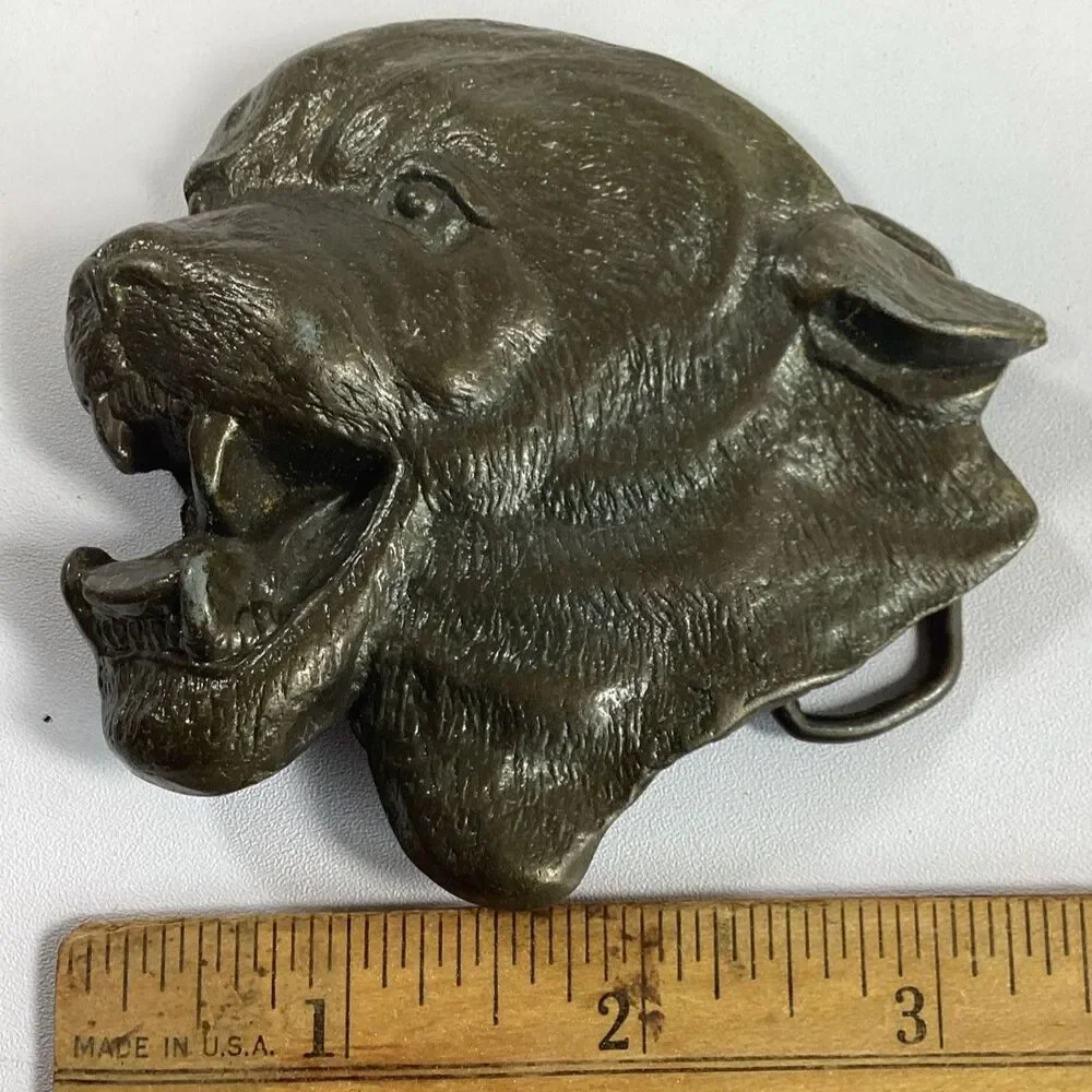 Vintage 1970s MBCI Mountain Lion Head Brasstone Belt Buckle